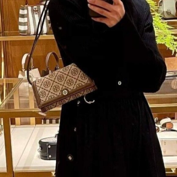 NEW! Tory Burch T Monogram Jacquard Wallet Crossbody -Hazelnut - Picture 7 of 9